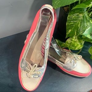 Sperry Top-Sider Audrey Women Leather Boat Shoes Pink White Silver, size 12